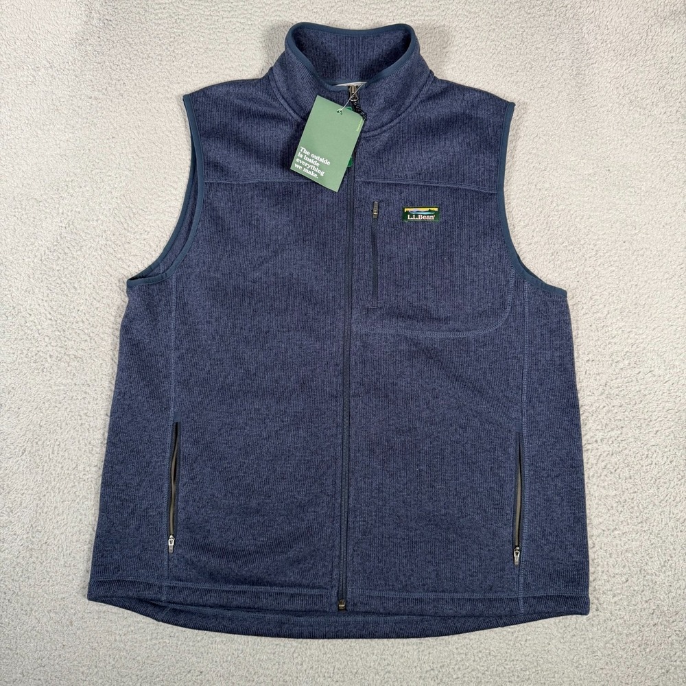 LL Bean Vest Mens Large Blue Sweater Fleece Full Zip Outdoor Slightly Fitted New